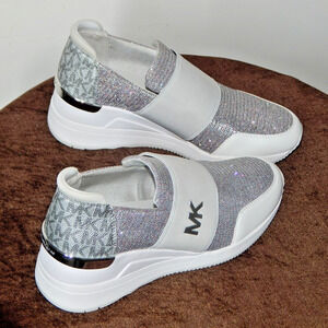 Michael Kors Silver Slip-On Platform Sneakers - MK Logo